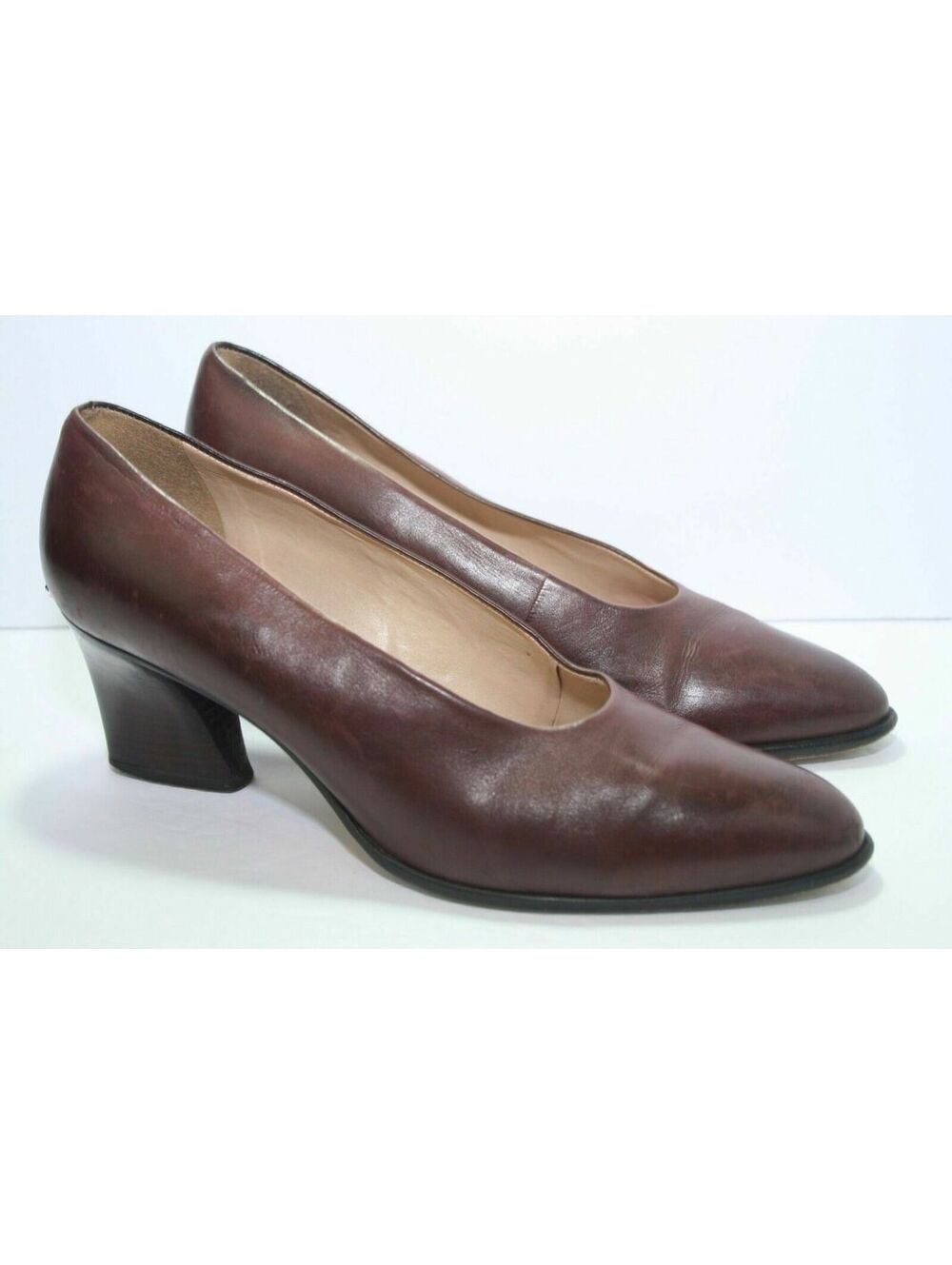 Enzo Angiolini Chestnut Brown Leather Pumps 2.5" Heels Size 8 M Vero Cuoio